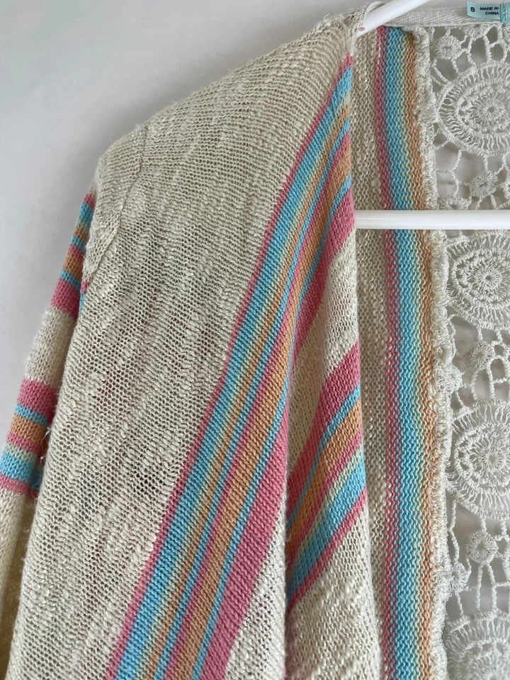 Suéter Maurices Para Mujer Talla Pequeña Azteca Flecos Manga 1/2 Crochet Cordones Espalda Foto 4 de 4