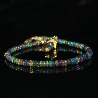 Opal Beads,Welo Fire Smooth Roundel Beads Bracelet,Natural Gemstone Bracelet