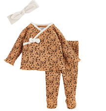 Mud Pie Baby Girl Tonal Fawn Two Piece Pant Set with Headband Size 6-9 M NEW