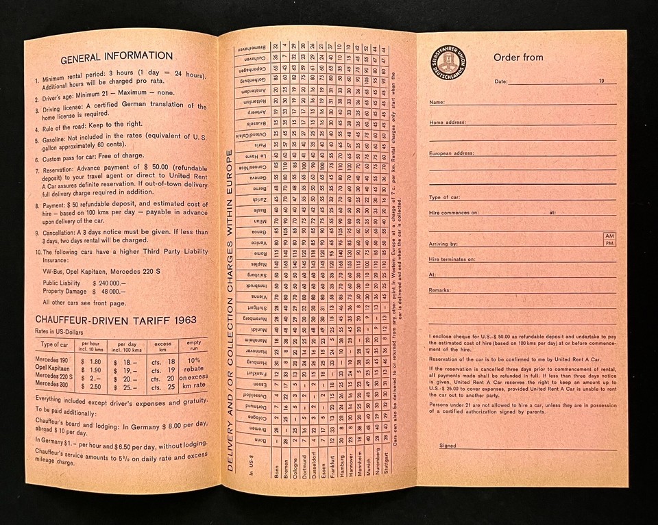 1960s Germany Rent A Car From Selbstfahrer Union Auto Europe Vintage