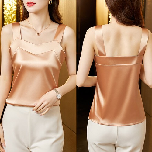 Elegantes Damen Satin breite Träger Business Arbeitskleidung Basic Tank Cami Top Trägershirt* - Bild 7 von 18