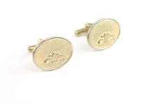   Vintage Pair Mens Cuff Links Oval Fleur De Lis Gold Plate Tone Jewelry Set 2