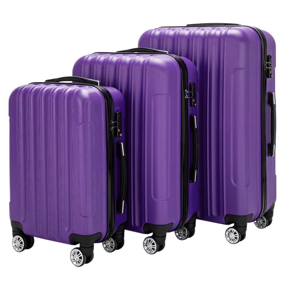 3PCS 20" 24" 28" Travel Luggage Set ABS Trolley Carry On Suitcase TSA Purple