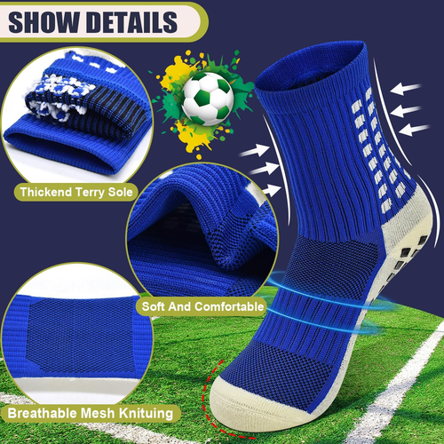 Kids Grip Athletic Socks 4 Pairs Soccer anti Slip Sports Socks for 8-12 Years - Picture 4 of 12
