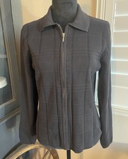 Croft  Barrow Black 100 Cotton Vintage Zip Front Cardigan Sweater Size M