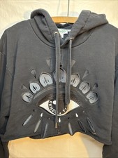 KENZO Paris Cropped Hoodie Women  s XL Black Embroidered Seeing Eye Streetwear