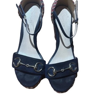 Gucci Suede  Blue Shoes Size Eu 38 Espadrille Platform Heels Made In Italy