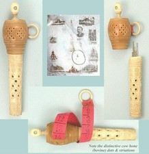 Antique Vegetable Ivory Needle Case & Tape Measure w/ Stanhope Viewer * C1890s