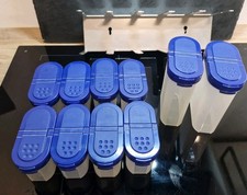 Tupperware 10x Gewürzzwerge Gewürzdosen blau m. Gewürzregal Edelstahl Halter TOP