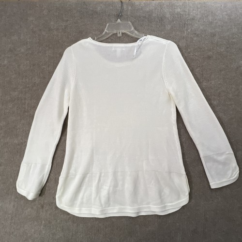 NWOT Calvin Klein Women Sweater Medium Cream Gold Button Cuff Lightweight Career - Picture 4 of 7