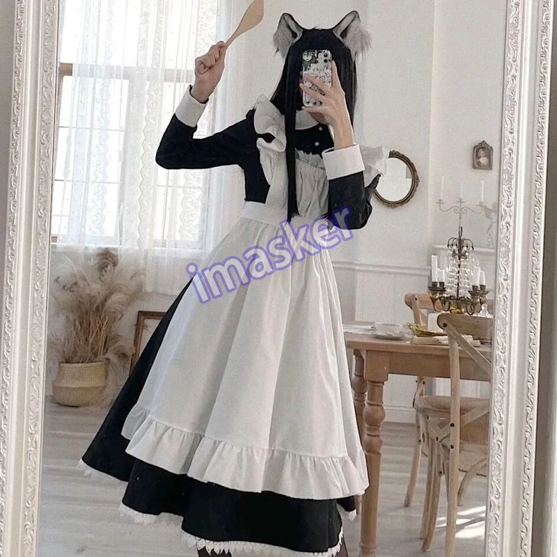 Dama Lindo Vestido de Criada Lolita Gótico Encaje Volantes Manga Abullonada Camarera Juegos con disfraces Ropa Foto 4 de 4