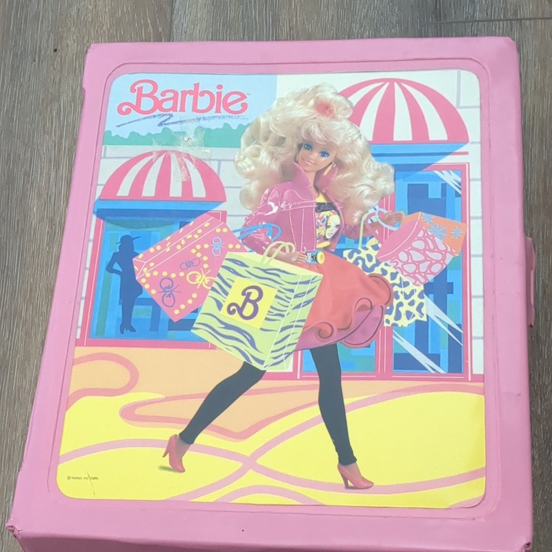 Barbie Pink Hinged Plastic Doll Carrying Case Storage Box w/ Handle
