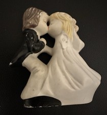 Vintage Porcelain Bride and Groom Kissing Cake Topper Wedding Figurine Chipped