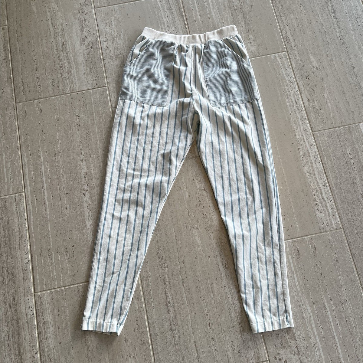 Design Zone Sport Vintage Pinstripe Pants Blue White Striped Womens Medium M View 5