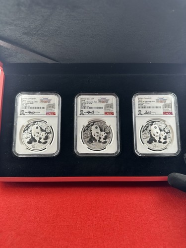 2024 NGC MS70 China Panda 3 Coin Signed 30g .999 Silver 10 Yuan Set