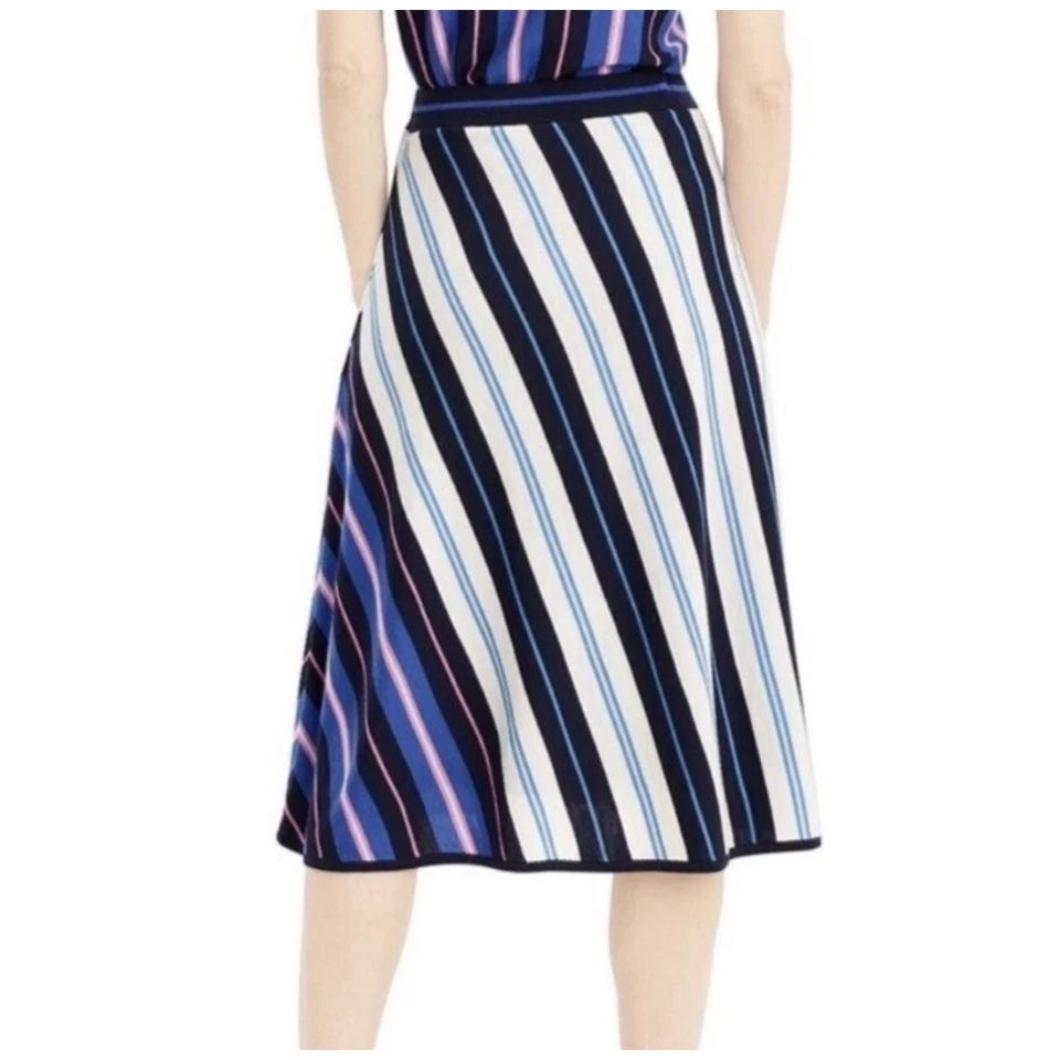 J.Crew Knit Midi Skirt A-Line Diagonal Stripe Merino Wool Lined Blue Pink Large - Изображение 2 из 4