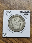 1916 D Barber Silver Quarter VG Very Good Condition U.S. 25c Coin (Raw13722)