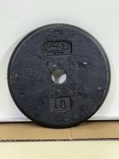 (1) 10 Pound Standard 1 Inch Hole Weight Plate Cap Barbell Black Pancake Used