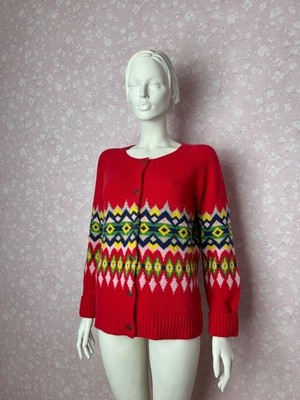 BOGNER Fire + Ice Red Wool Blend Fair Isle Cardigan Sweater - Wmn's EU 40 / US M