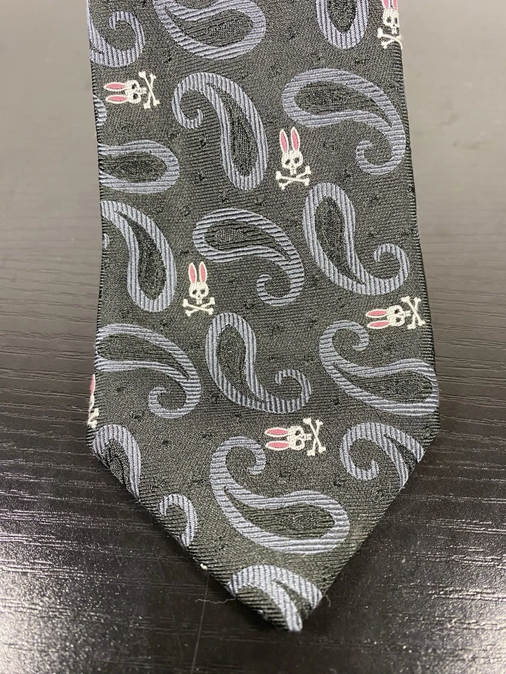 Corbata de seda bordada con puntos de cachemira negra Psycho Bunny de Robert Godley 2,75 x 60 Foto 2 de 4