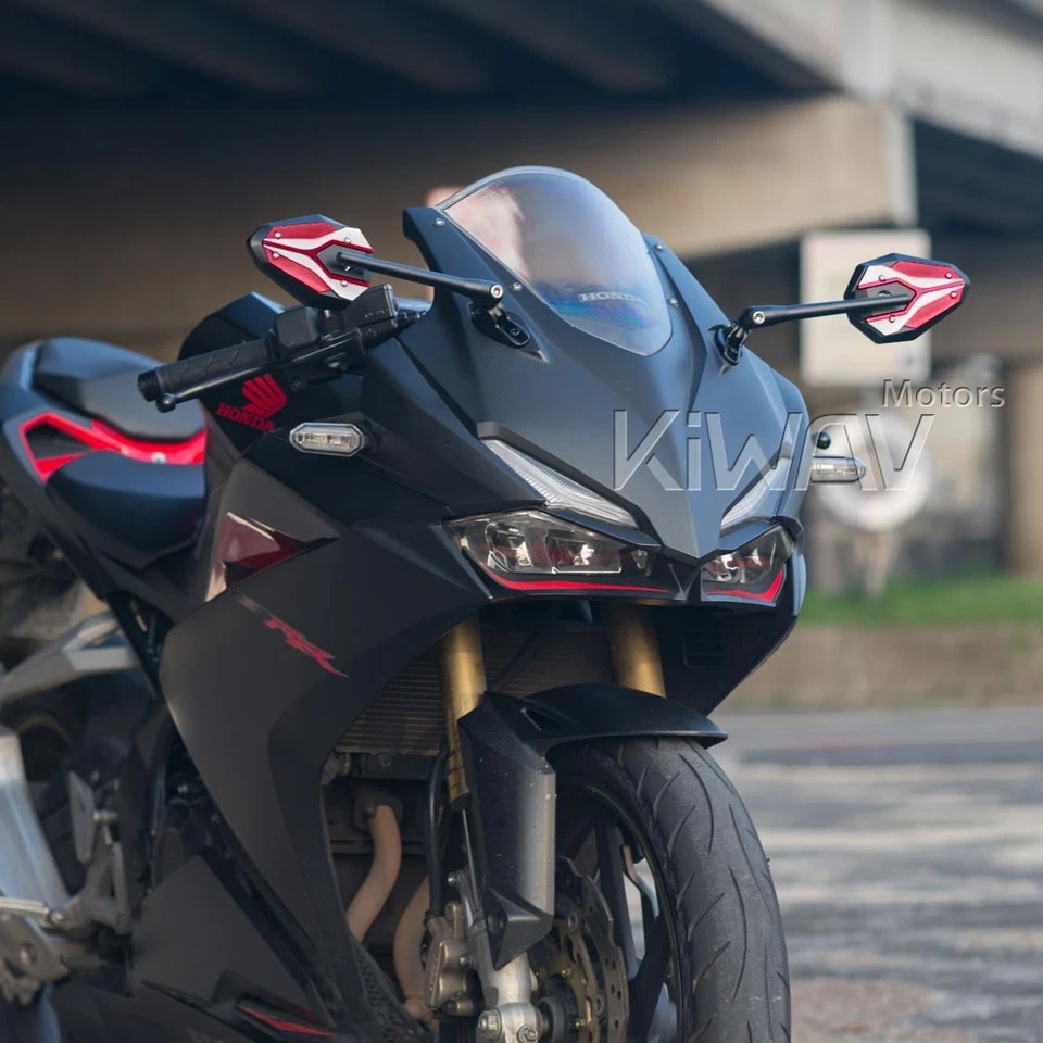 Alfombrilla de espejo carenado rojo ViperII base negra ajustable se adapta a Kawasaki Ninja ZX ZZR Foto 3 de 4