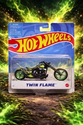 Mattel Hot Wheels Motorcycle Chopper Bike - TWIN FLAME [Green