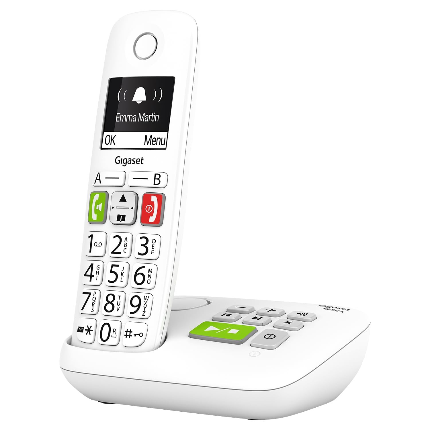 Téléphone fixe sans fil blanc E290A avec répondeur et grand écran