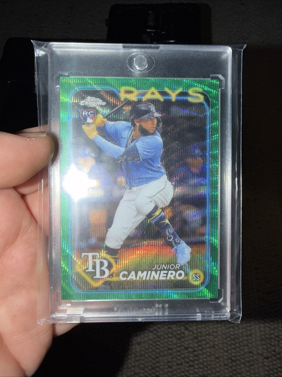 2024 Topps Chrome - Junior Caminero #213 Green Sonar Refractor /99 (RC)
