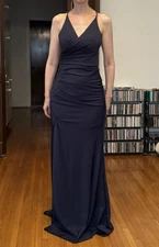 NWT Aspeed USA Navy Blue Beaded Slit Wedding Formal Gown Backless Long Dress XS