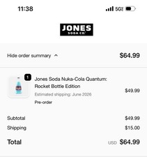 Jones Soda Limited Edition Fallout Nuka Cola Qauntum Glass Bottle Collectible!