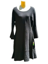 Black Fit & Flare Sweater Dress Metallic Pinstripe Sz Lg Taylor NWT