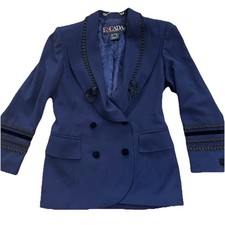 Women s Escada by Margaretha Ley Germany Tassel Blazer Jacket Navy Blue 38