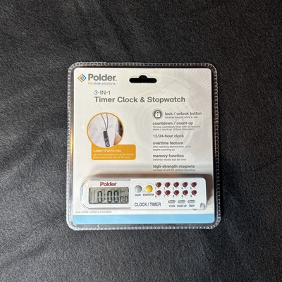 Polder 3-IN-1 Timer Clock & Stopwatch 898-90 Multi Function Tool w/ Lanyard NEW