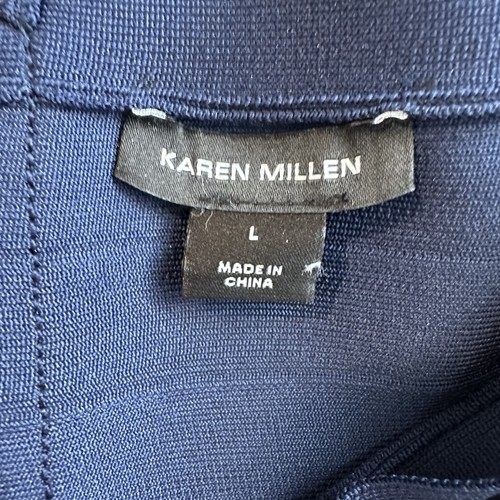 Karen Millen Top Off Shoulder Womens Size L Navy Blue Zipper Spandex - Picture 2 of 7