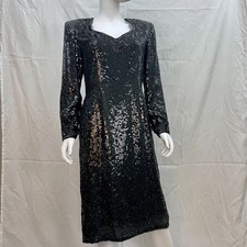 Vintage 1980s Sequin Beaded Evening Dress Midi Length