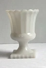 Vintage Milk Glass Compote Vase Planter Paneled Pedestal Scalloped Rim