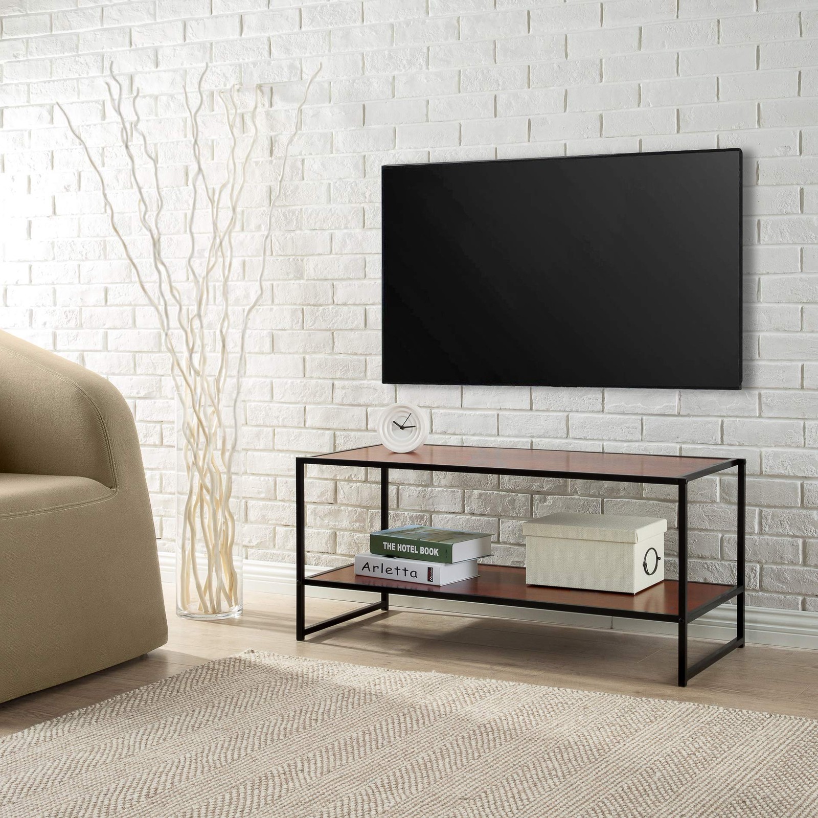 With Shelf, 40 Inch, Red Mahogany Wood Grain