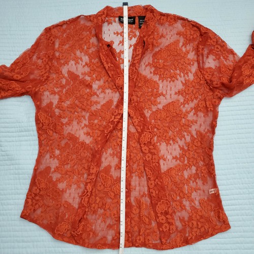 Blusa Top Naranja New York & Company Mujer Manga Larga Con Botones Talla Grande - Imagen 10 de 12