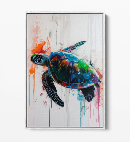 SEA TURTLE WATERCOLOUR PAINTING -FLOAT EFFECT FRAMED CANVAS WALL ART PRINT - Picture 8 of 12