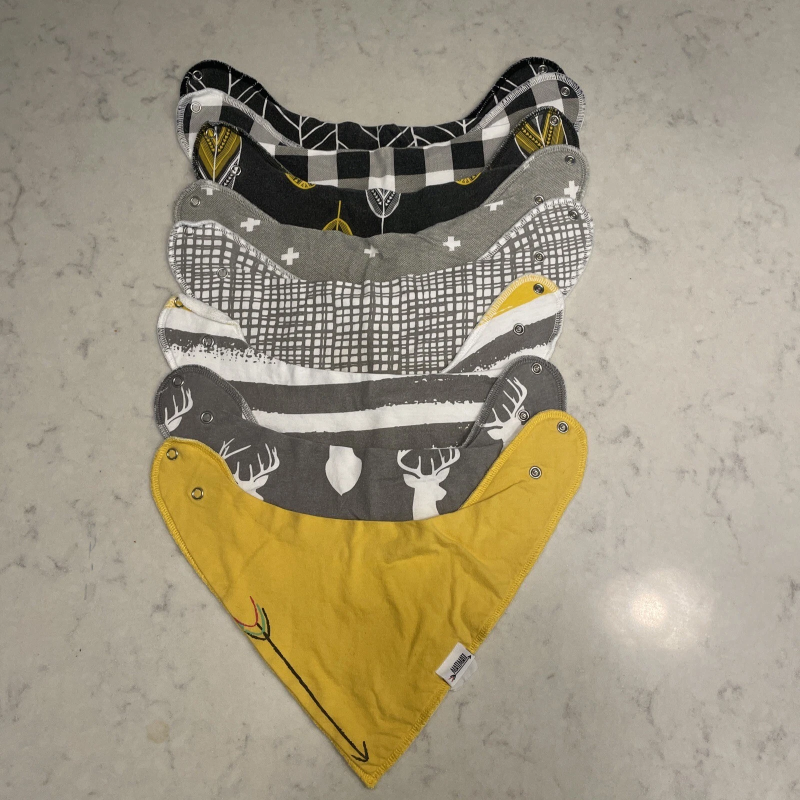 MatiMati Arrow Baby Handkerchief Bibs Set Lot 8 Boys Dear Grey Yellow Black