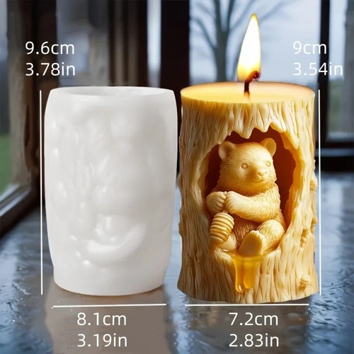 Bear Hug Jar Relief Cylindrical Candle Resin Mould Bee Flower Cement Gypsum Mold - Picture 10 of 38