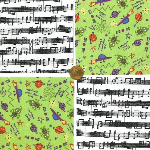 Sounds Aliens Make Monster Music 4 inch 100% Cotton Novelty Fabric Squares DE1 - Picture 3 of 4