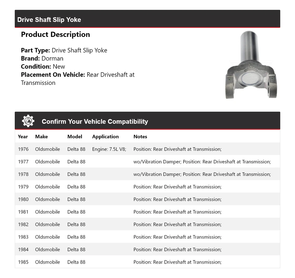 Para 1976-1985 Oldsmobile Delta 88 Dorman eixo de transmissão garfo deslizante 1977 1978 1979 - Imagem 2 de 4