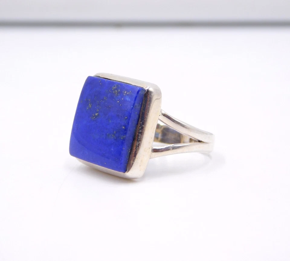 5 GM 925 Argento Sterling Naturale Lapislazzuli Cab Gemma Misura Anello 6.75 " - Immagine 2 di 3