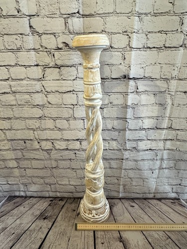80cm White Tall Candlestick Shabby Chic Distressed Twist Column Candle Holder - Picture 5 of 8