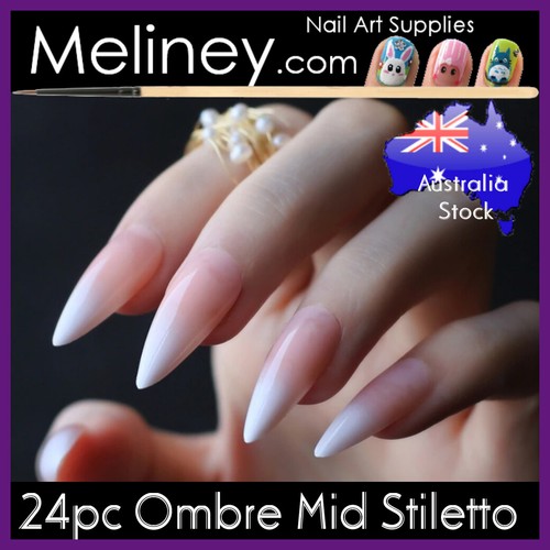 24pc Full Nail Long French Tips Cover Press On Natural Finger False Fake Wedding - Picture 34 of 72
