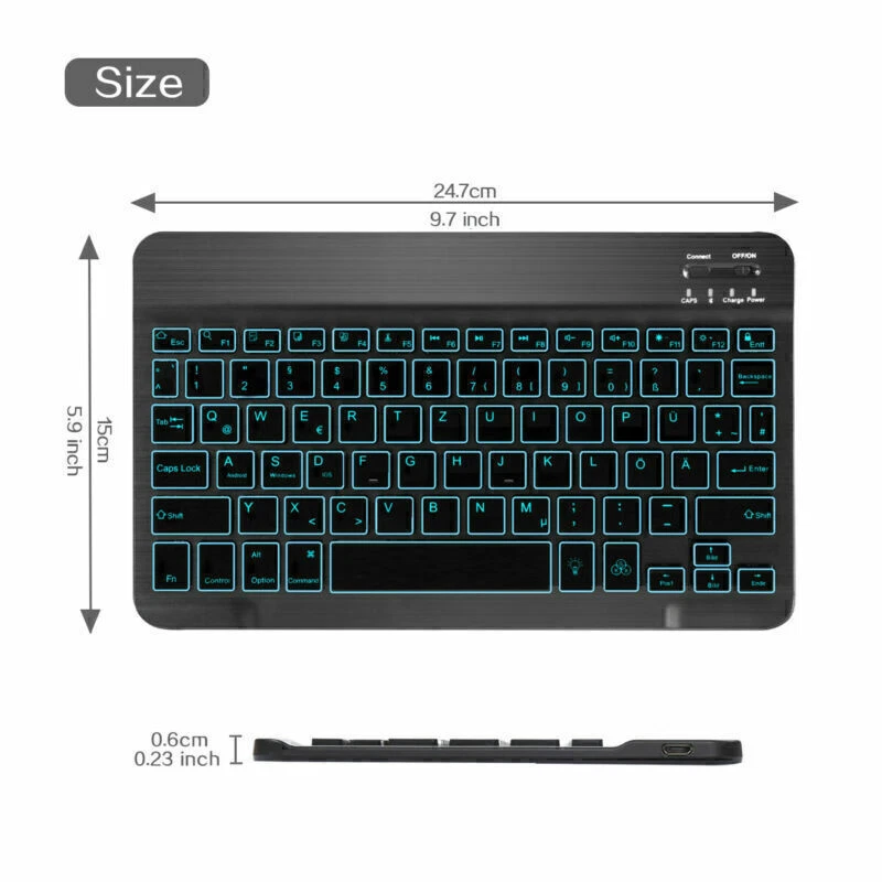 Bluetooth Beleuchtete Tastatur Keyboard Maus für PC Handy Tablet QWERTZ Layout - Bild 4 von 4