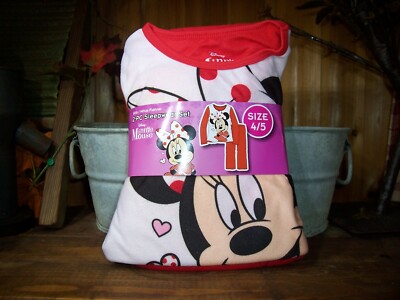 DISNEY MINNIE MOUSE GIRLS 2 PIECE FLANNEL SLEEPWEAR SET PAJAMAS SIZE 4-5 LONG SL