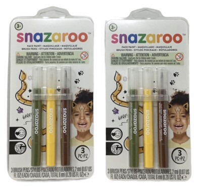 2-PK Snazaroo Face Paint Brush Pens, Jungle Colors, 3 Pens Each, 6 Total