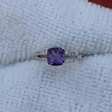 2Ct Cushion Lab-Created Amethyst Solitaire Wedding Ring 14K White Gold Plated